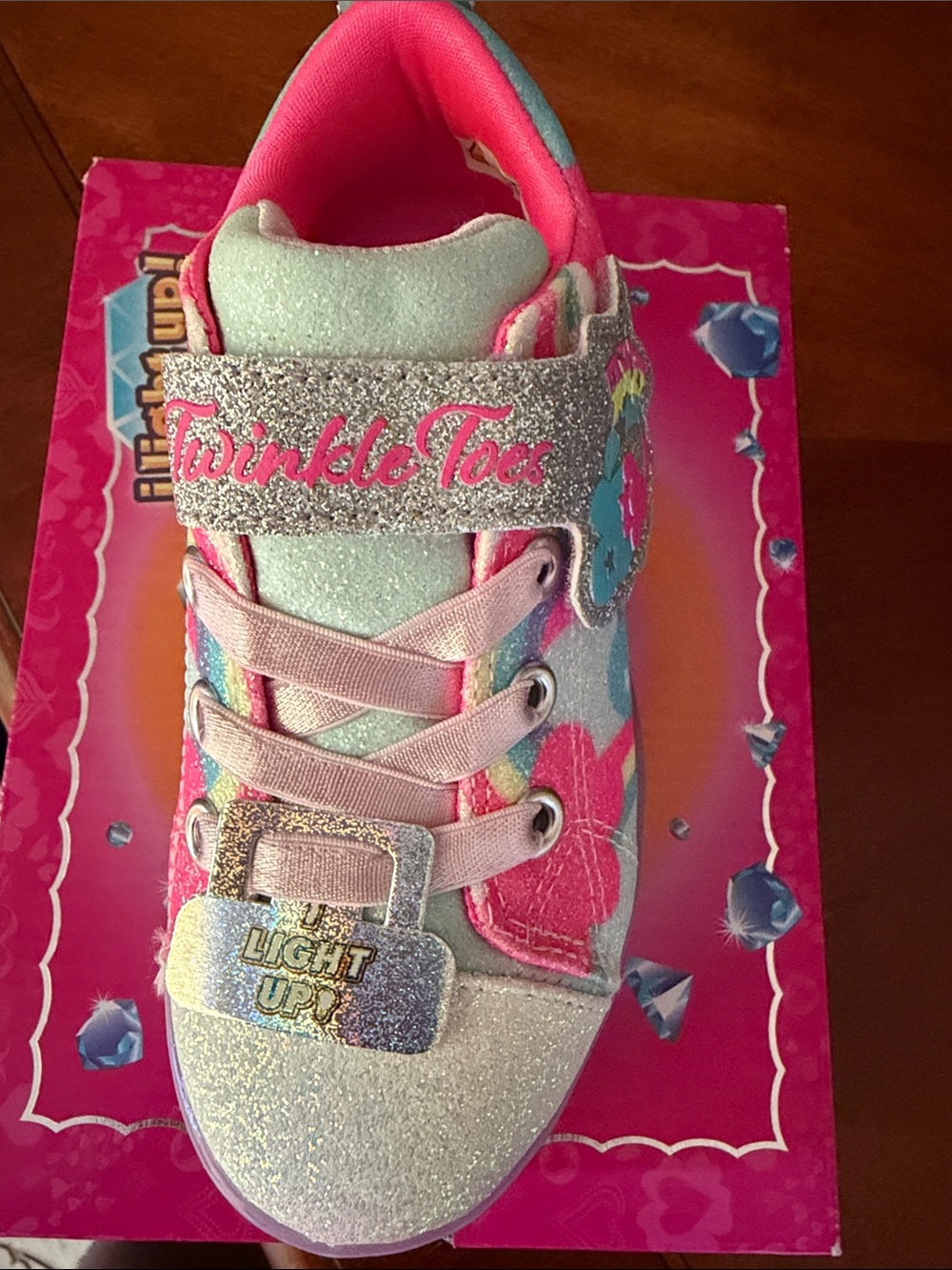 Skechers Twinkle Toes Light-Up Kids Sneakers in Pink, Silver & Aqua